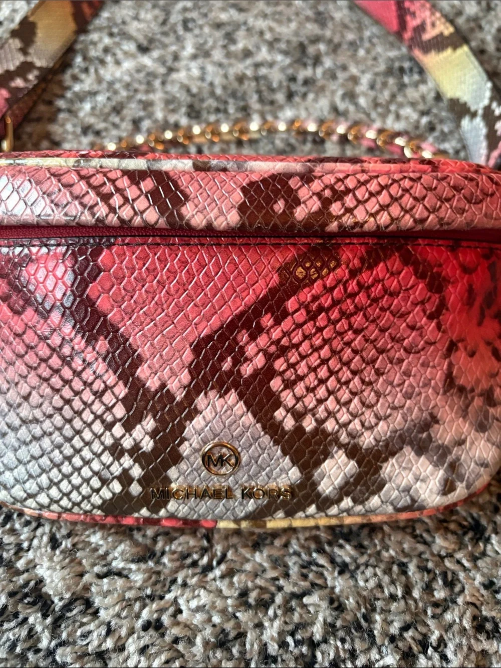 Michael Kors Pink Multicolor Snake-Print Mini Crossbody Bag